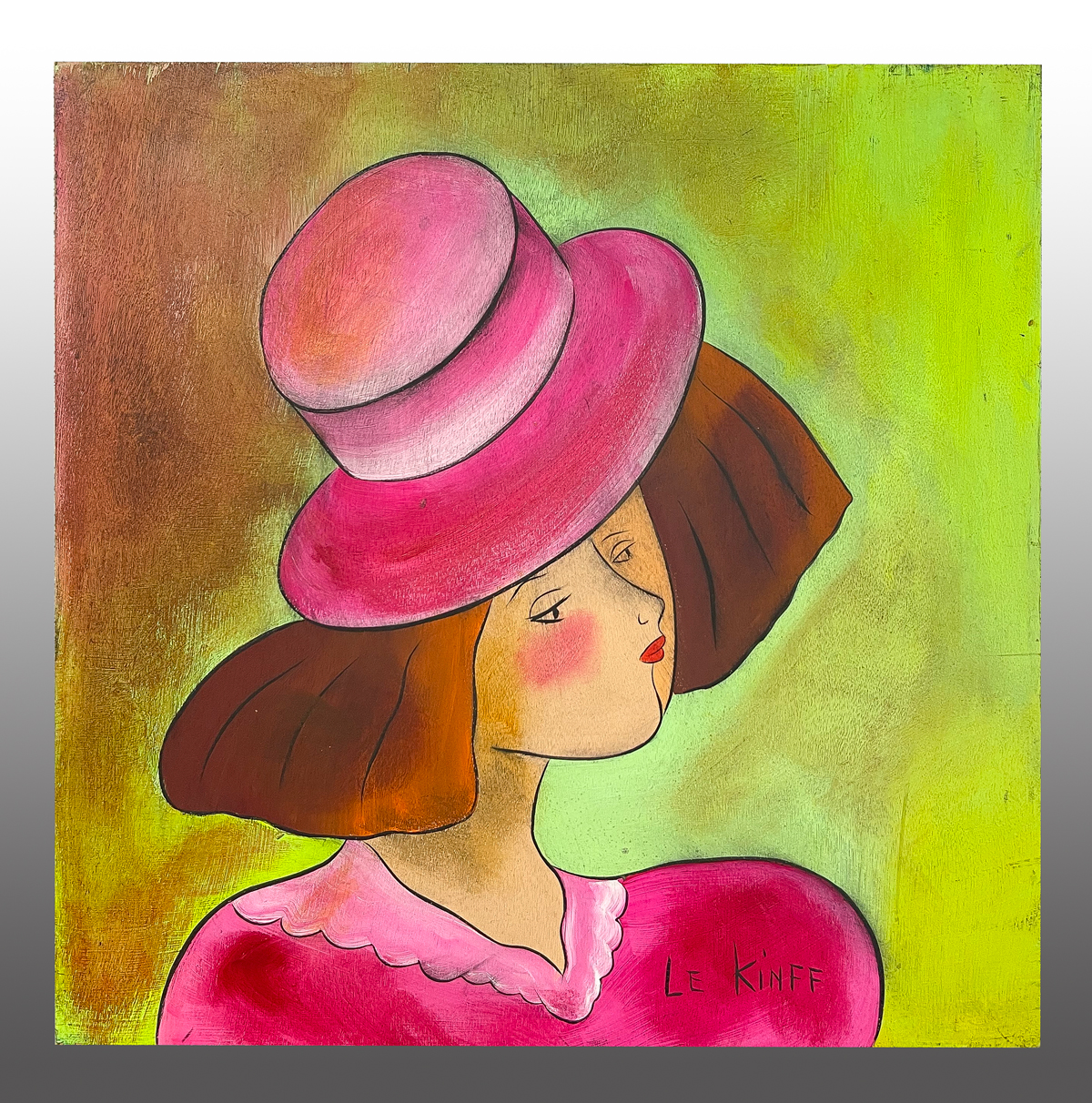 Appraisal: LE KINFF Linda French b Redhead in Pink Hat Oil