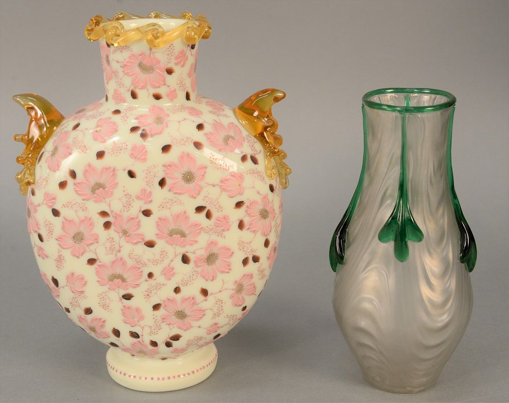 Appraisal: Two vases to include opaque white glass vase having amber