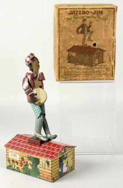 Appraisal: Tin Litho Unique Art Jazzbo-Jim Roof Dancing Toy Description American