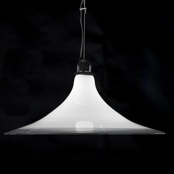 Appraisal: MURANO Flaring pendant lamp in white glass with applied black