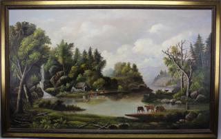 Appraisal: Large American School Hudson River Landscape Large American School Hudson