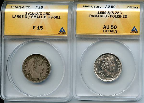 Appraisal: Barber Quarters -S S C AU Details Damaged-Polished ANACS -D