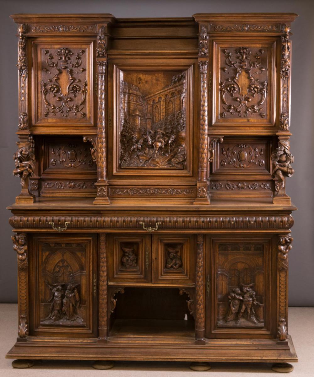 Appraisal: FLEMISH RENAISSANCE REVIVAL WALNUT SIDEBOARD Flanders th century in two