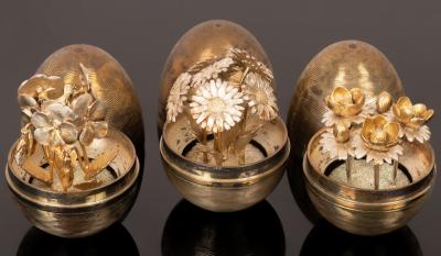 Appraisal: Nicholas Plummer three silver and silver gilt surprise eggs each