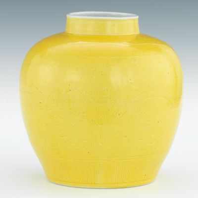 Appraisal: A Chinese Monochrome Yellow Porcelain Jar Of rounded form with