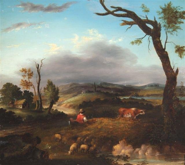 Appraisal: EARLY TH CENTURY CONTINENTAL SCHOOLA shepherd seated in extensive landscape