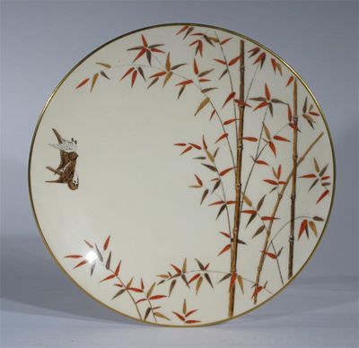 Appraisal: A Mintons Aesthetic Movement plate printed and enamelled with birds