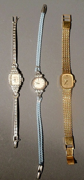 Appraisal: Three ladies wristwatches- Elgin k white gold and diamond approx