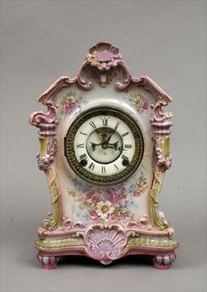 Appraisal: Ansonia Clock Co Rococo-Style Gilt and Polychrome Decorated Pottery Mantel