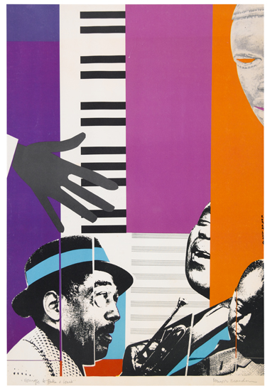 Appraisal: ROMARE BEARDEN - Homage to Louie and Duke Offset color