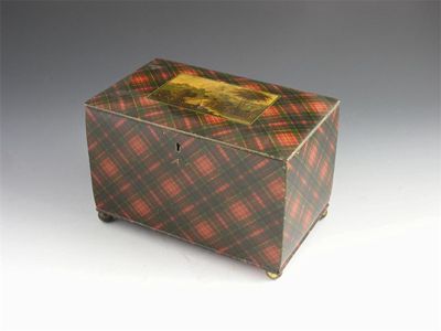 Appraisal: A Victorian tartanware tea caddy with an integral hinged cover