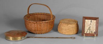 Appraisal: Baskets bed warmer drawing round oak split basket with concave