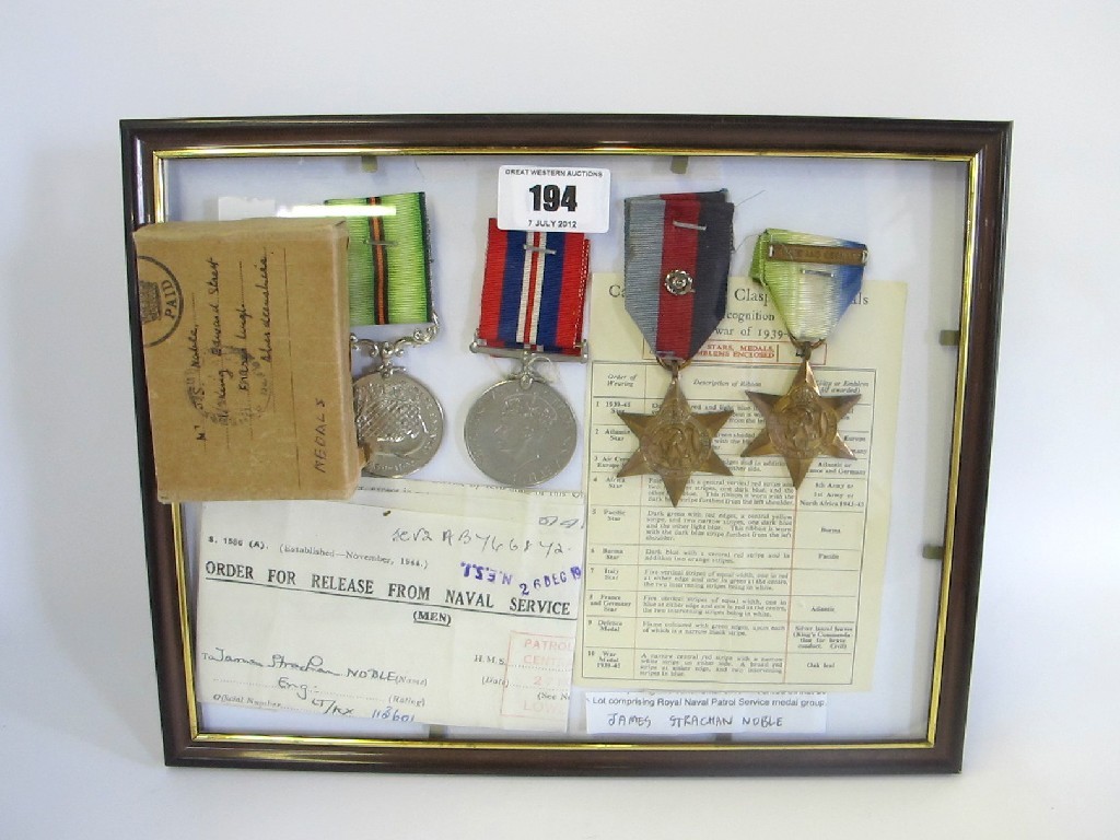 Appraisal: A framed Royal naval patrol service group of four to