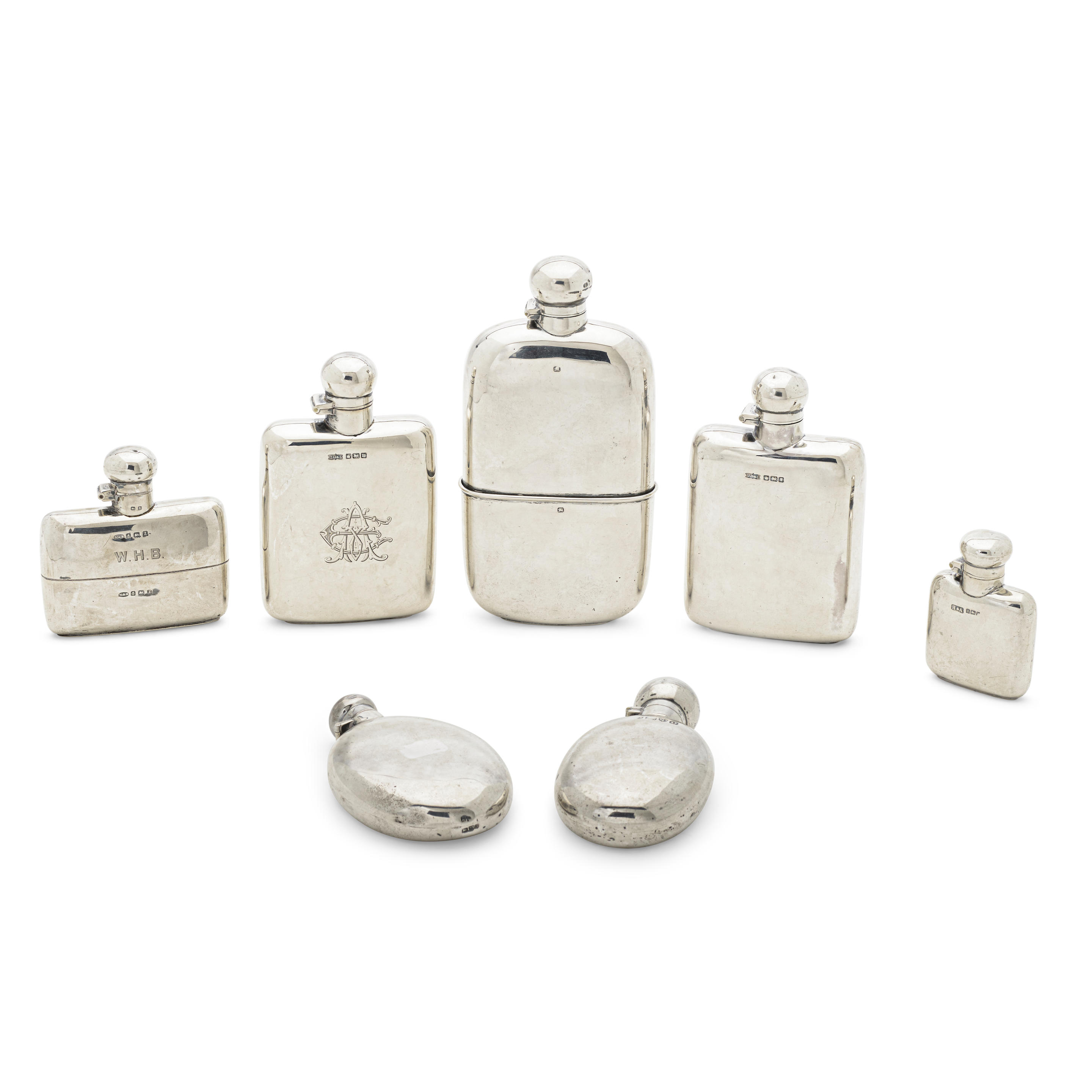 Appraisal: SEVEN ENGLISH SILVER FLASKS BY VARIOUS MAKERS TH- TH CENTURIES