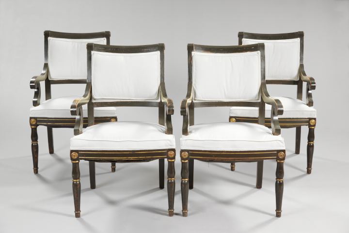 Appraisal: Suite of Four Regency-Style Ebonized Armchairs early th century each