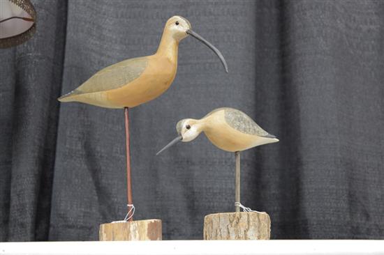 Appraisal: TWO H V SHOURDS DECOYS Contemporary carved and painted shorebird