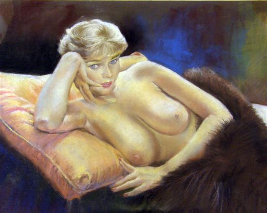 Appraisal: Wilfred G May pastel of a reclining nude draped in