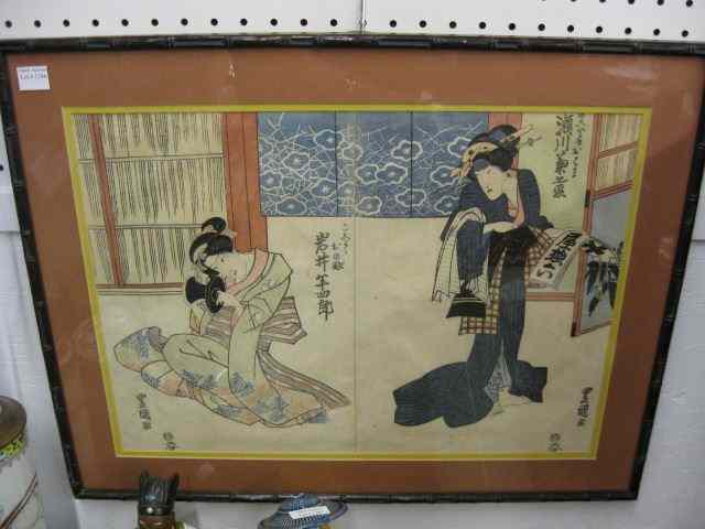 Appraisal: Japanese Woodblock Print double signed '' x ''