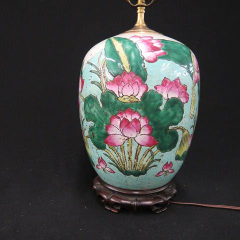 Appraisal: Chinese Porcelain Lamp floral on turquoise celedon background body