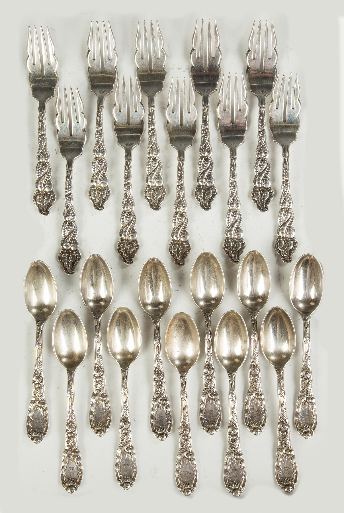 Appraisal: Tiffany Sterling Silver Flatware knives L Ailanthus forks L Chrysanthemum