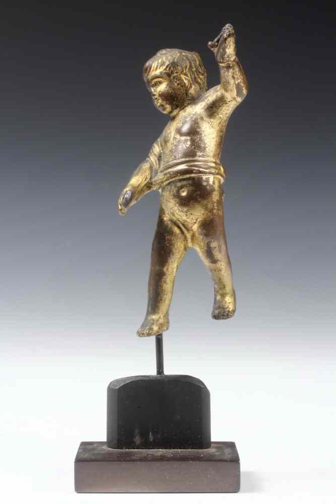 Appraisal: EIGHTEENTH CENTURY GILT BRONZE PUTTO FIGURE- Retaining much of its