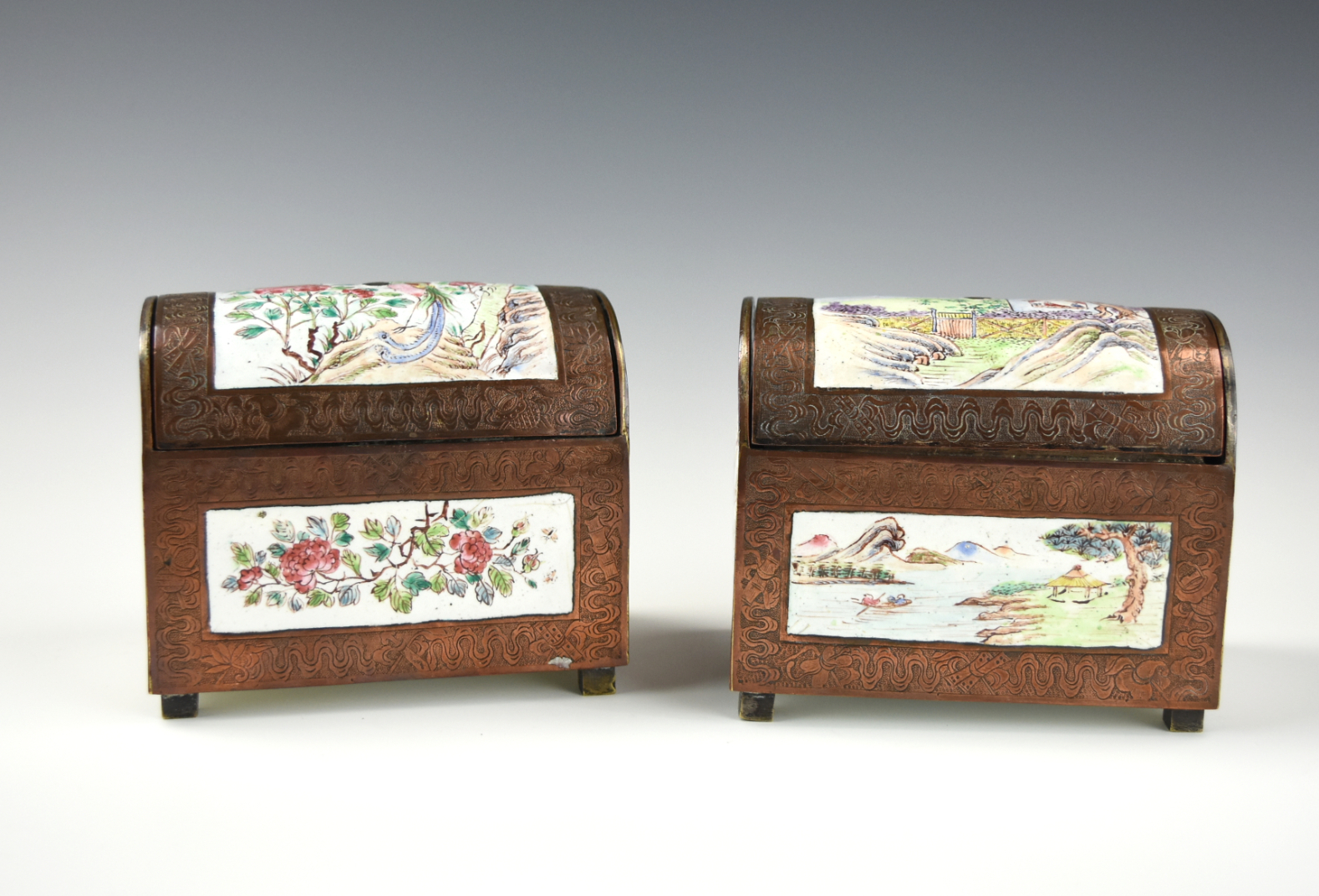 Appraisal: PAIR GILT METAL CLOISONN ENAMEL CHEST BOX TH C Chinese