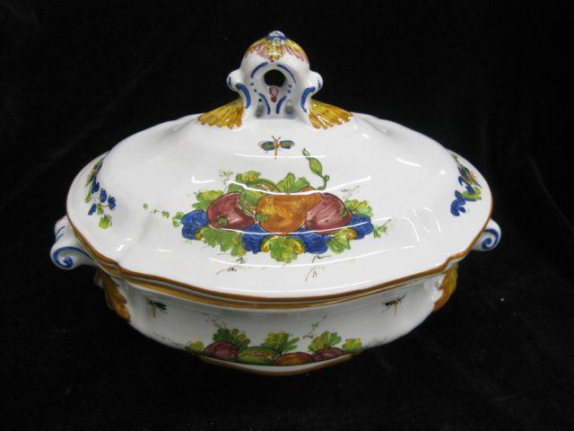 Appraisal: Italian Art Pottery Covered Tureen Della Robia style fruit dragonfly