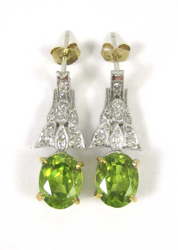 Appraisal: PAIR OF PERIDOT AND DIAMOND EARRINGS each k white and