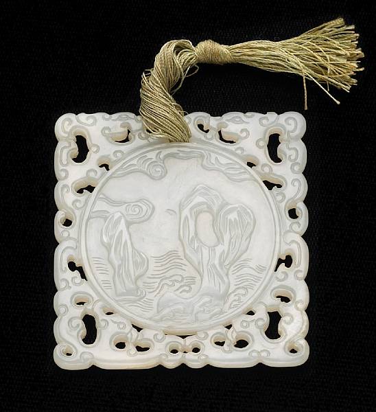 Appraisal: A white jade pendant Qing Dynasty th th Century Of