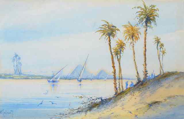 Appraisal: H Talvert Early th Century On the Nile with Pyramids