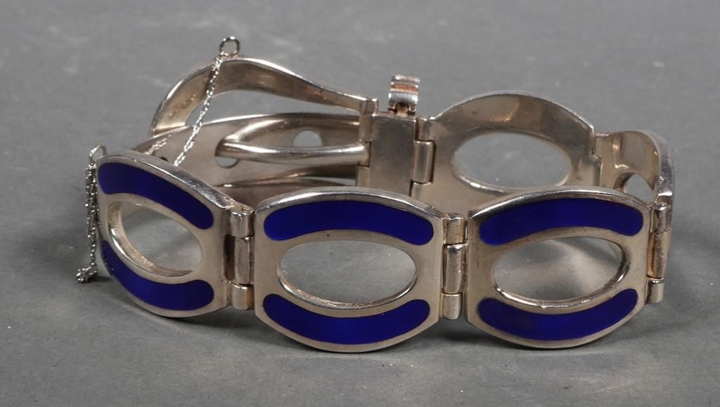 Appraisal: Designer enamel sterling silver bracelet with a clasp in the