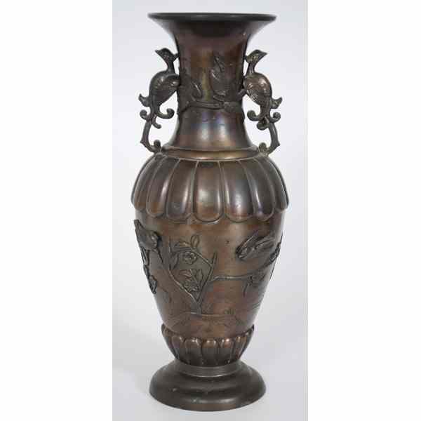 Appraisal: Japanese Bronze Vase Japanese th century Bronze with relief casting