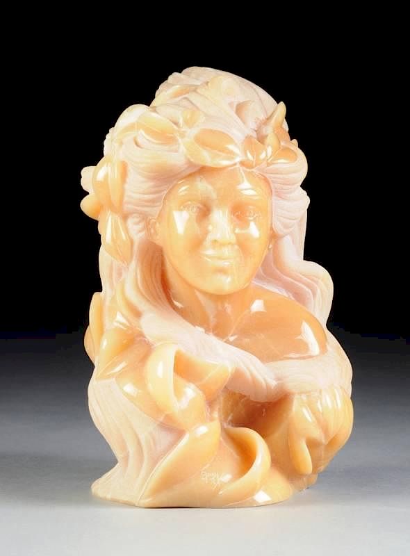 Appraisal: GEORGINA FARIAS DE ARELLANO Mexican b A POLISHED ALABASTER BUST