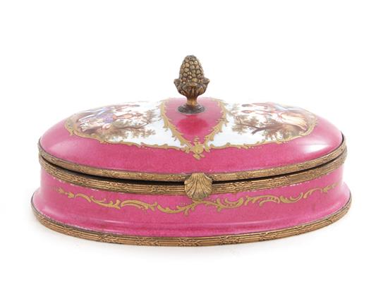 Appraisal: Sevres porcelain covered box circa hinged lid decorated with romantic