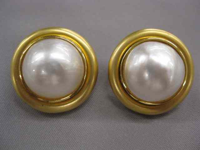 Appraisal: Mabe Pearl Earrings fine mm pearls in k yellow gold