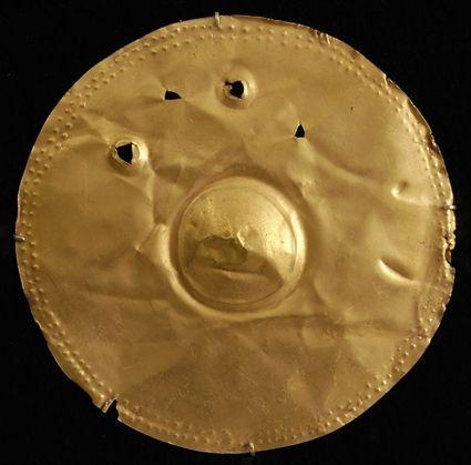 Appraisal: PRE-COLUMBIAN GOLD DISK With raised boss at center and edged