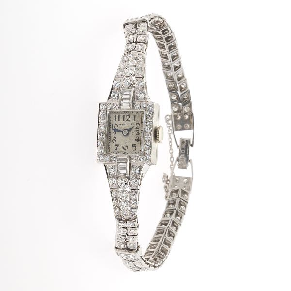 Appraisal: ART DECO PLATINUM AND DIAMOND HAMILTON WATCH - x Platinum