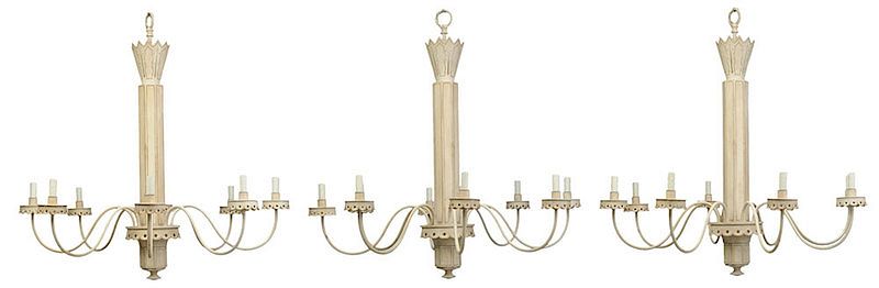 Appraisal: Suite Three Large Painted Tole Chandeliers American th century Carniv