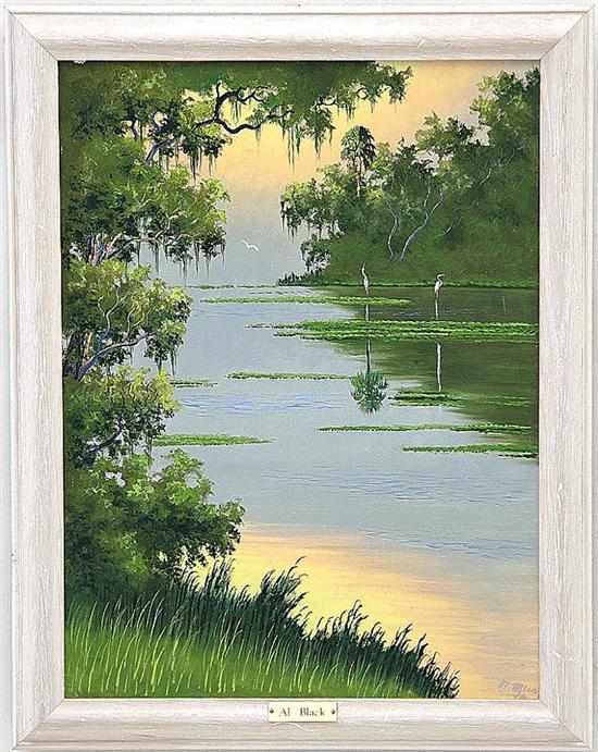 Appraisal: Al Black Florida th century SUNSET WITH HERON Florida Highwaymen