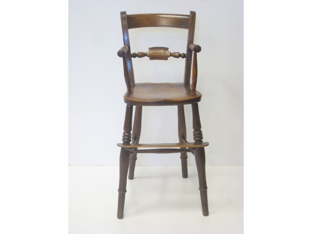 Appraisal: A Child's antique elm High Chair with rail back on