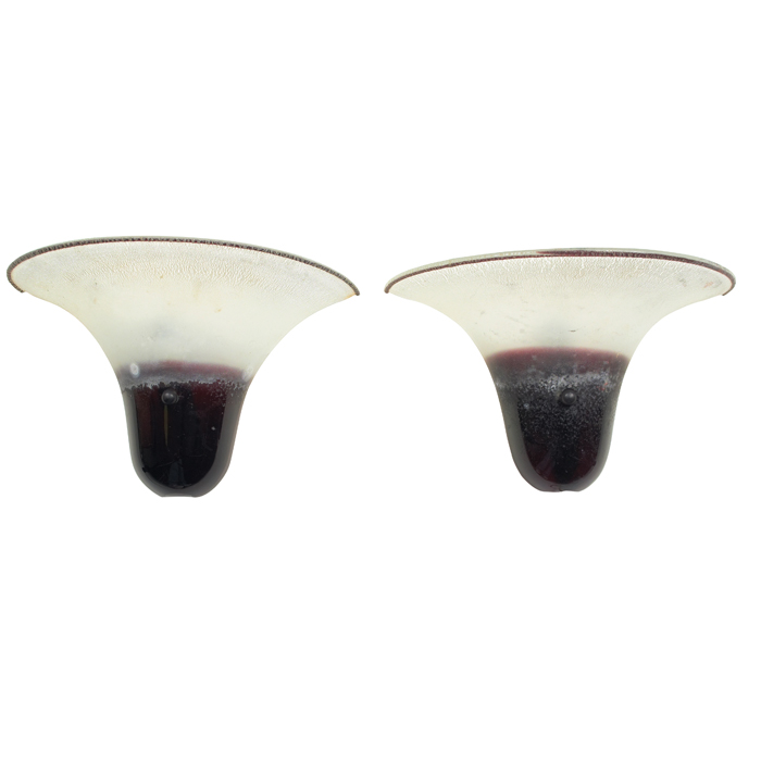 Appraisal: Barbini sconces pair Italy dark purple and colorless glass forms