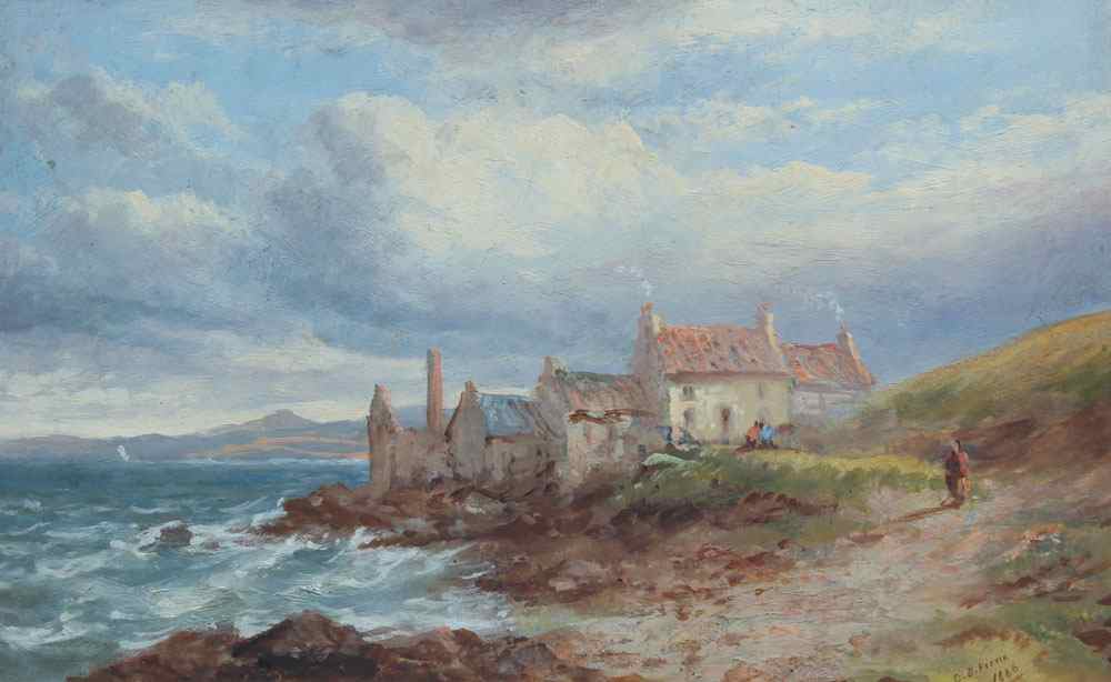 Appraisal: th C EUROPEAN OIL BOARD COASTAL COTTAGES PAINTING D B