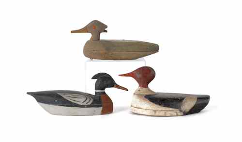 Appraisal: Three carved and painted Merganser duck decoys early th c