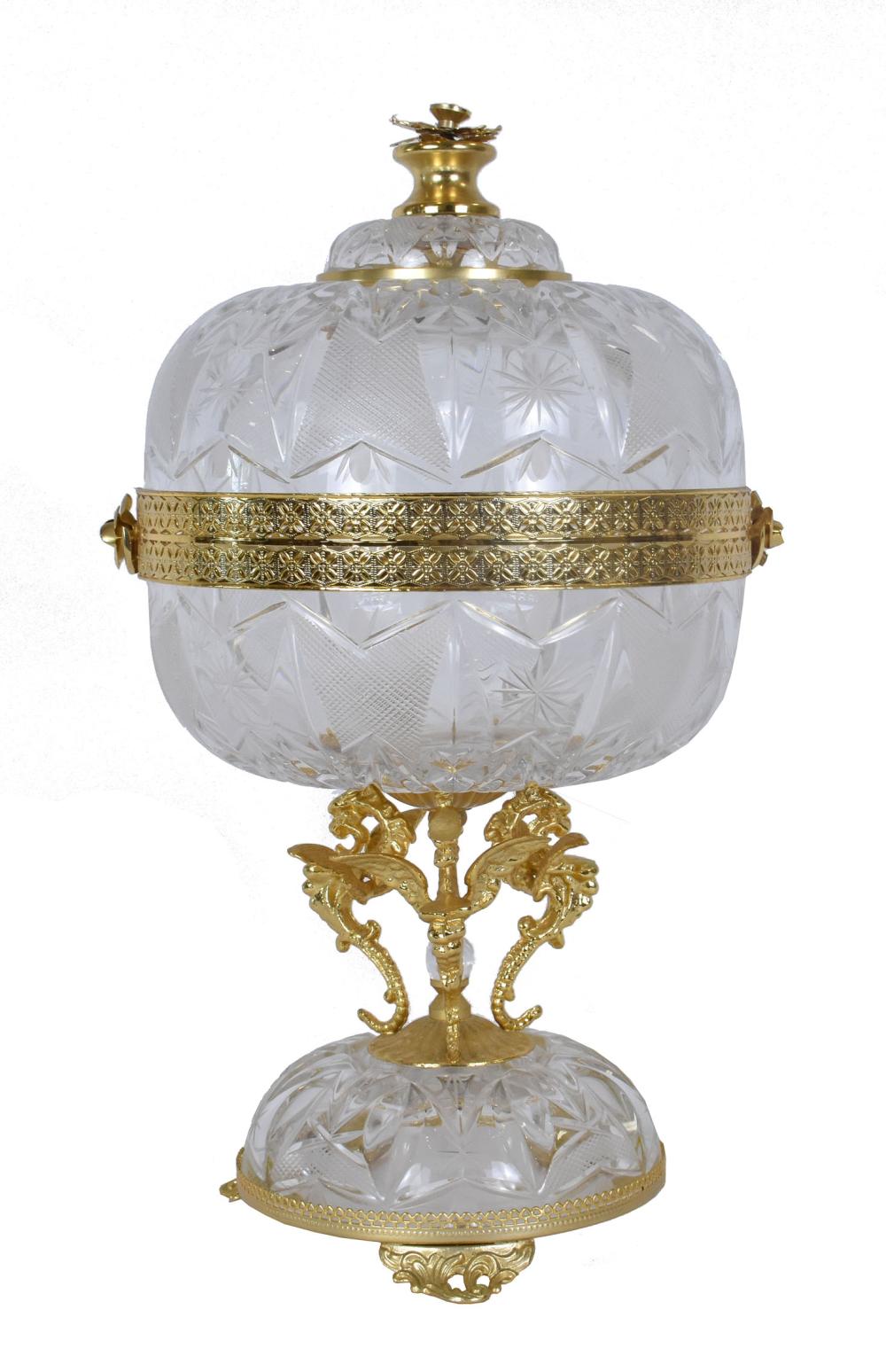 Appraisal: GILT BRONZE MOUNTED CUT-GLASS DRINKS TANTALUSFrench The cut glass spherical