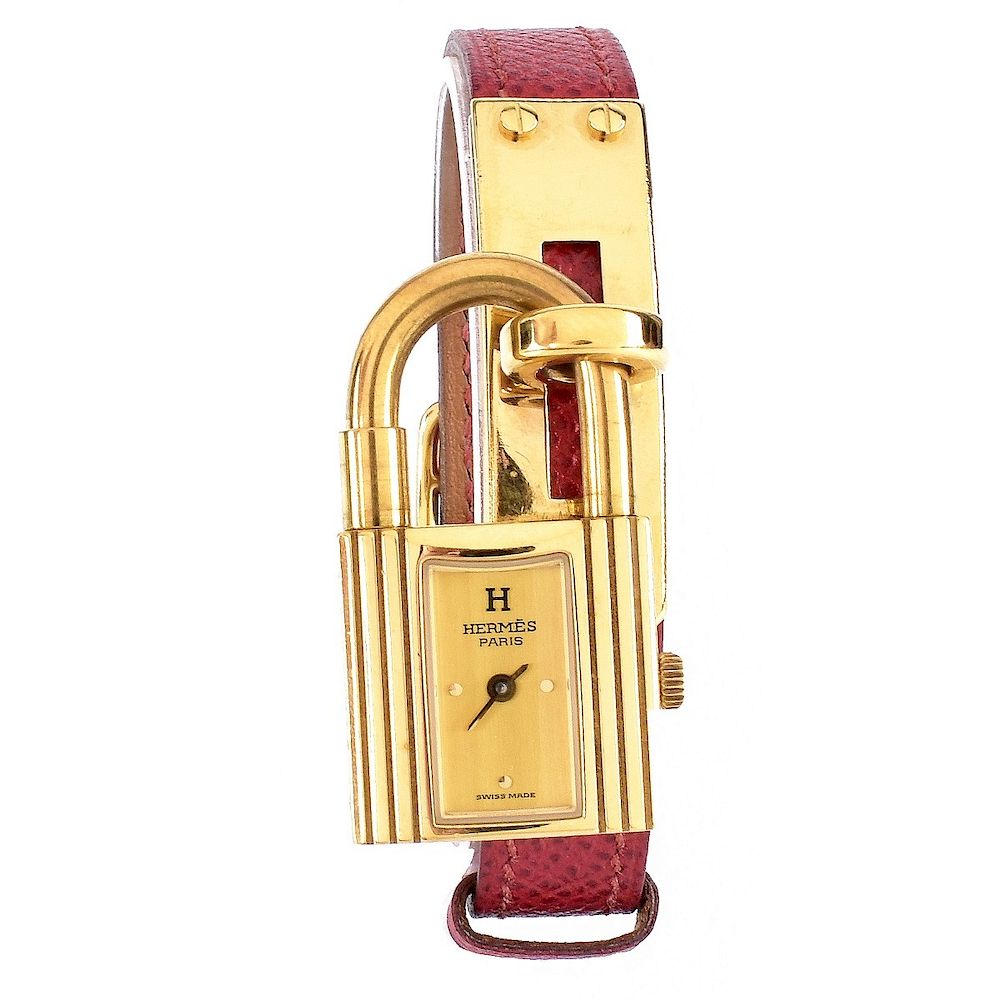 Appraisal: Hermes Kelly Watch Hermes Red Ardennes Leather Kelly Watch Gold