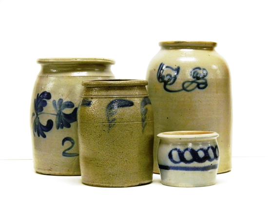 Appraisal: Four stoneware crocks including one two gallon crock with feather