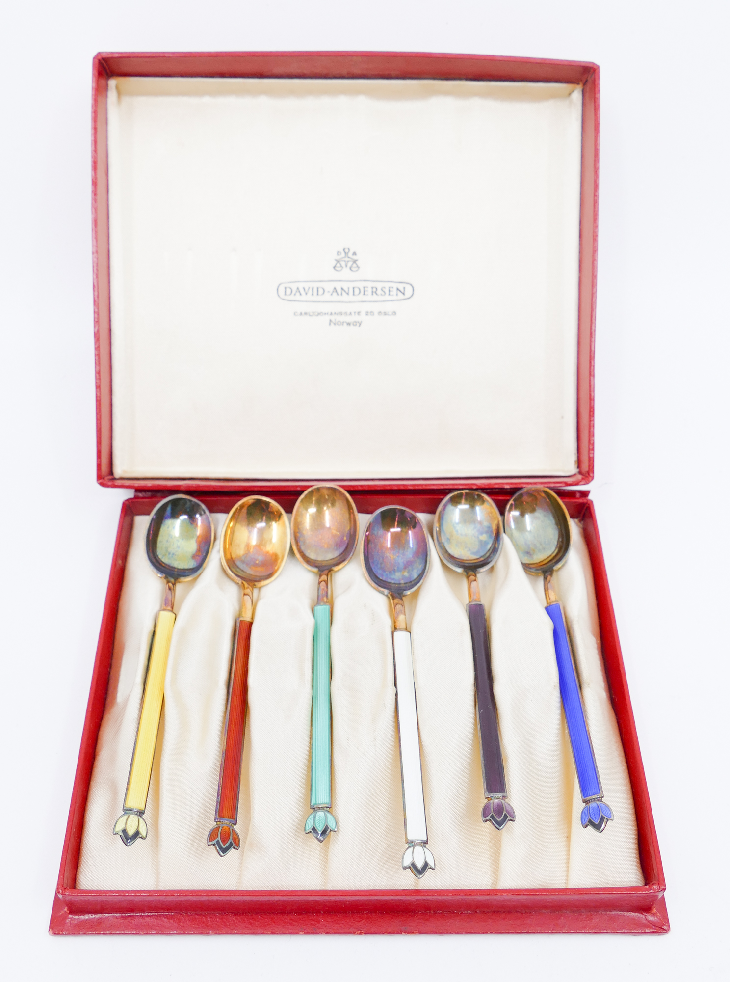 Appraisal: pc David Andersen Norway Guilloche Enameled Sterling Demitasse Spoons- ''