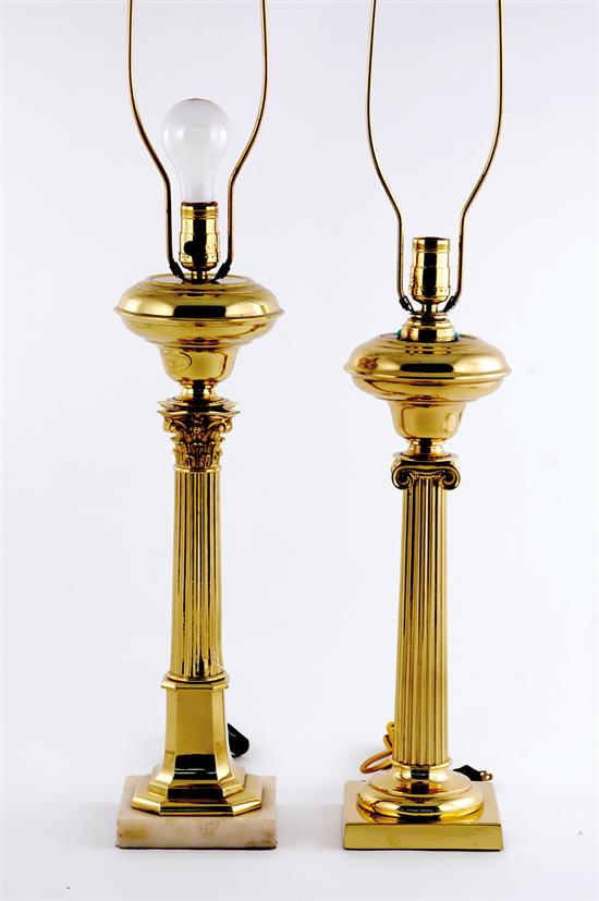 Appraisal: Classical brass lamps one Doric and the other Ionic column