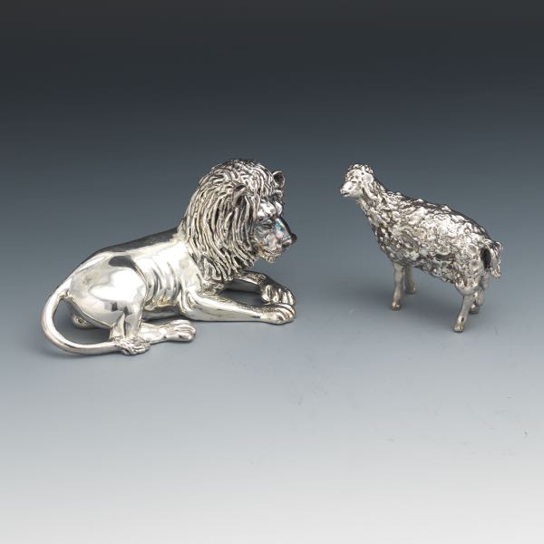 Appraisal: YAAKOV HELLER STERLING SILVER FIGURINES OF A LION AND A