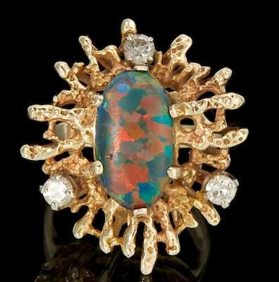 Appraisal: A Ladies' Black Opal and Diamond Ring k yellow gold